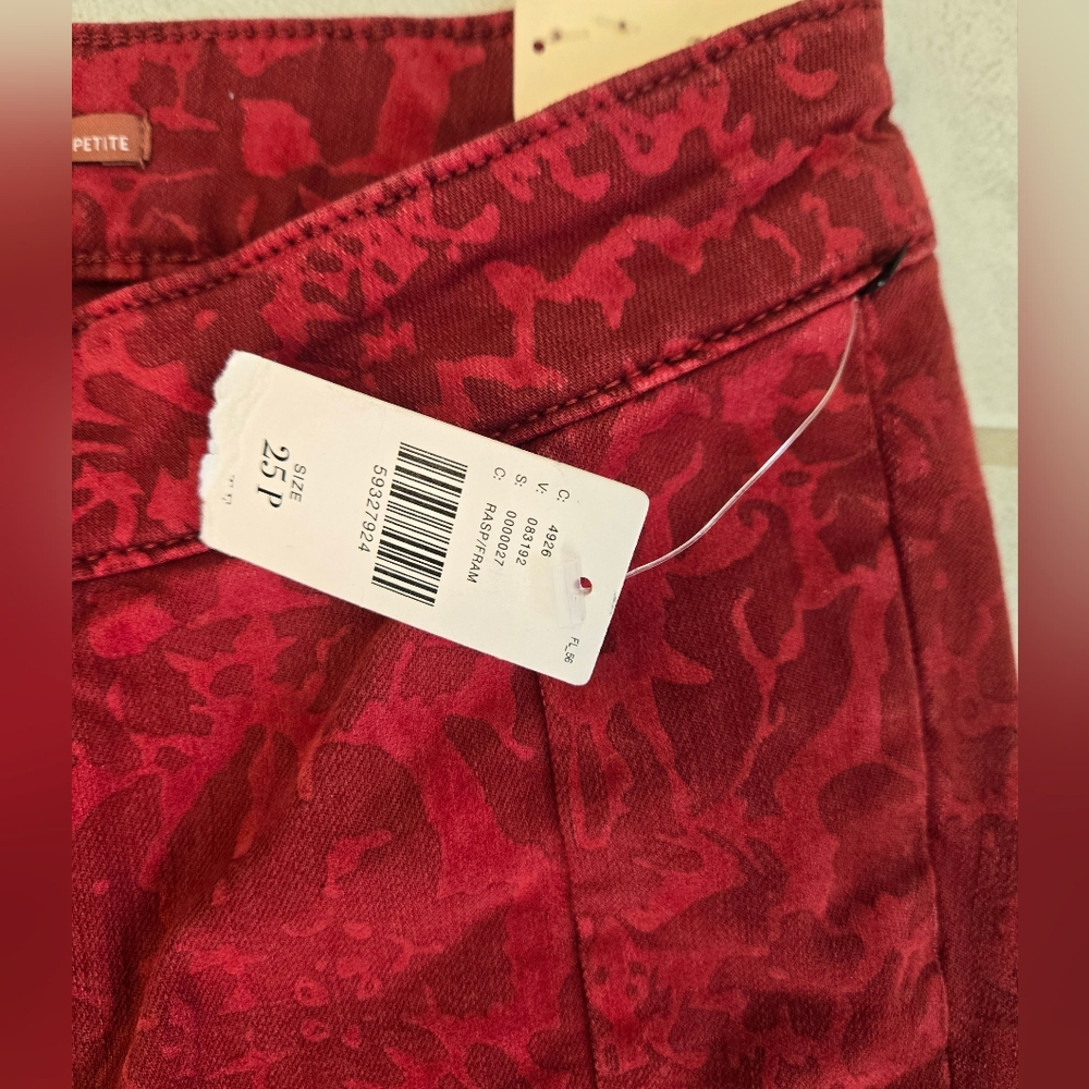 Anthropologie Pilcro NWT Flocked High Rise Denim Legging Red Raspberry - Picture 6 of 7
